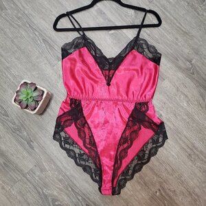 Vintage Satin & Lace Teddy Sz S Red Black